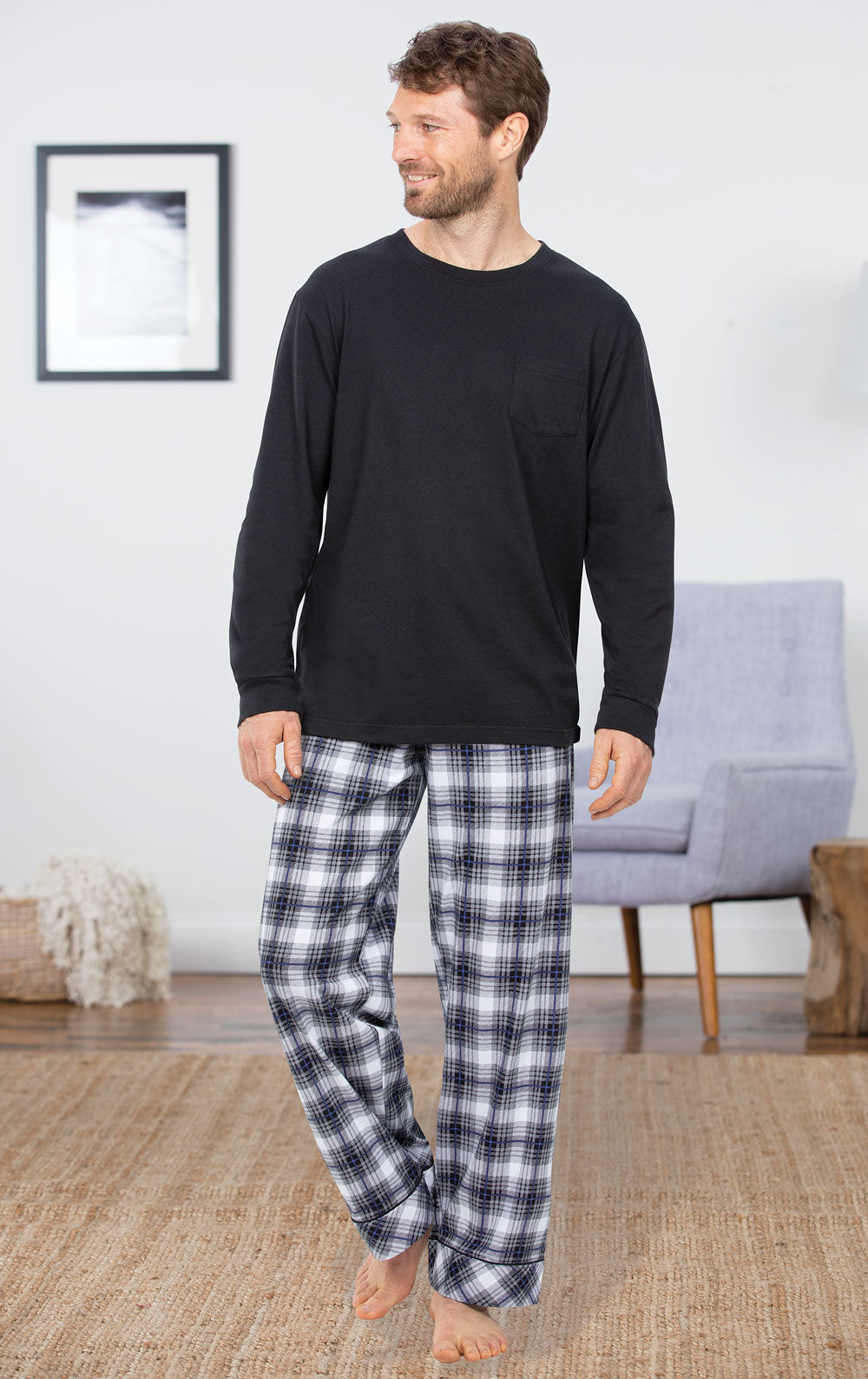 Plaid Long Sleeve Men's Pajamas