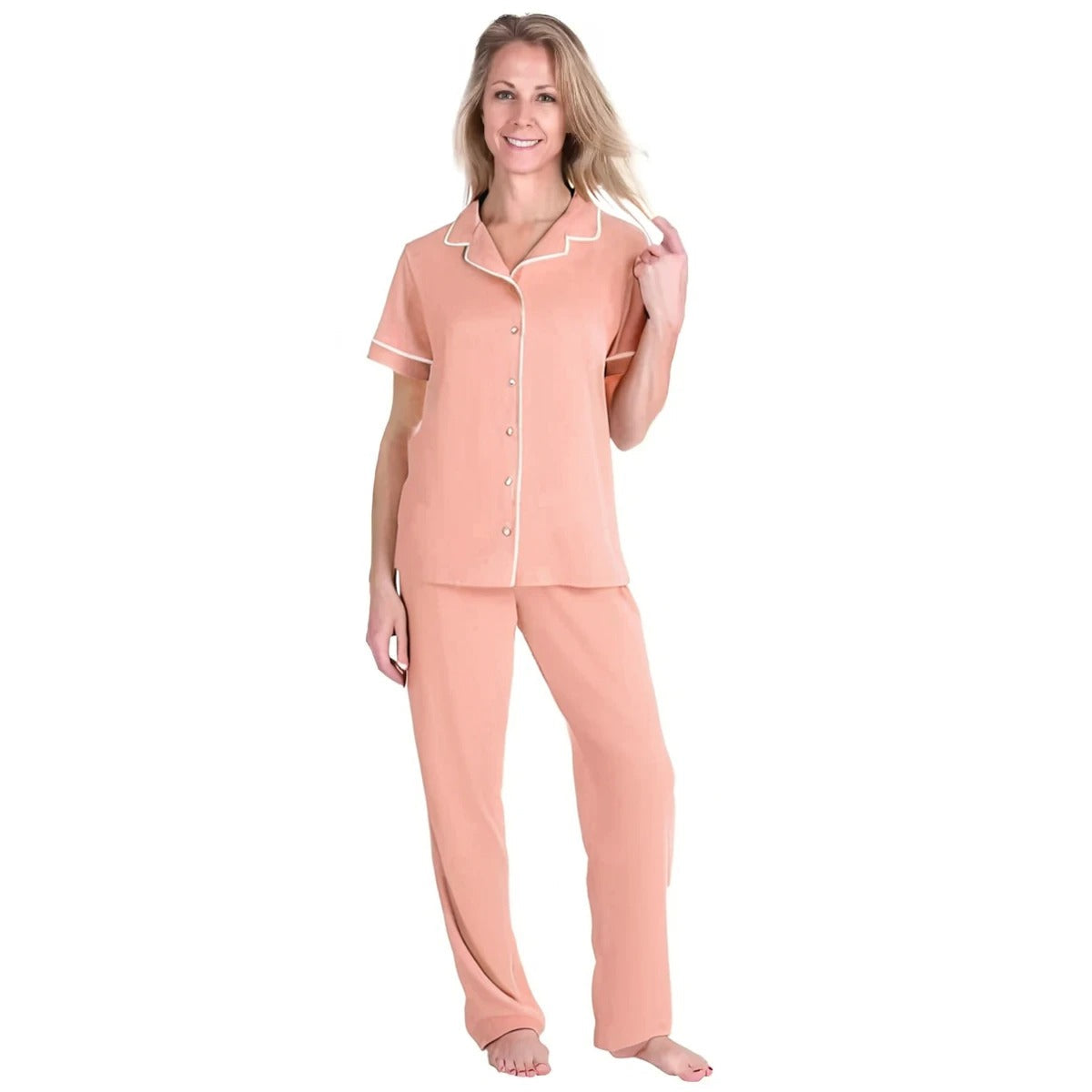 Women's Moisture Wicking Short Sleeve Button Front Pajama Set