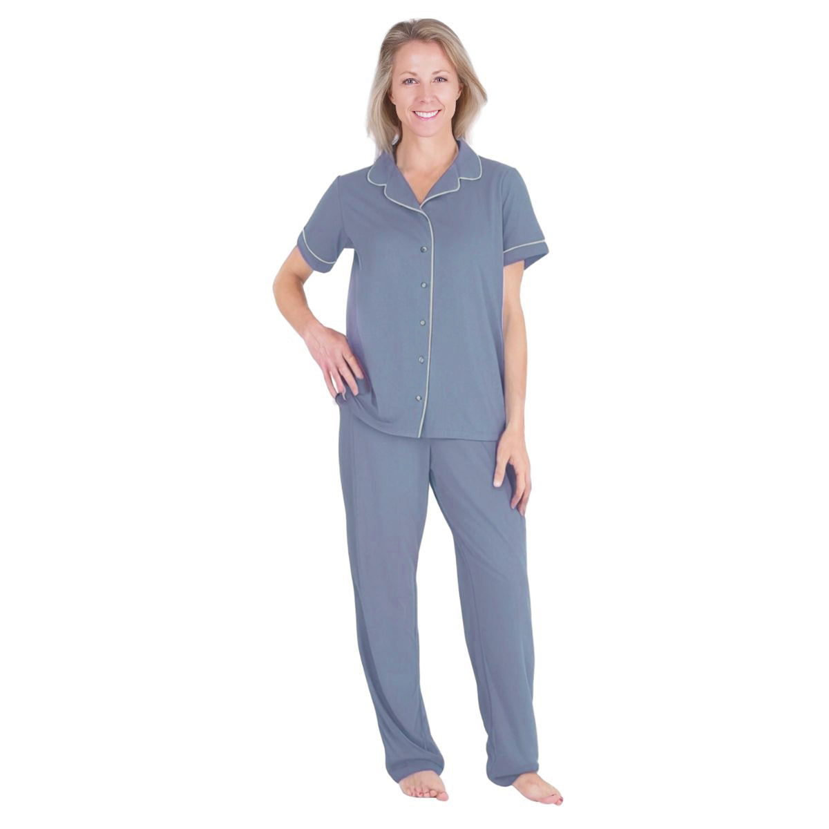 Women's Moisture Wicking Short Sleeve Button Front Pajama Set
