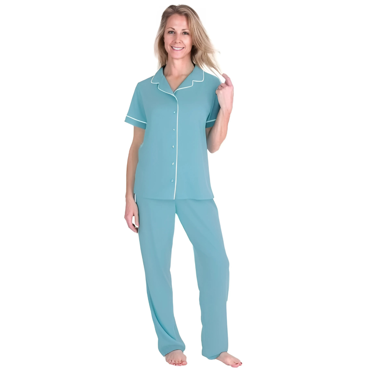 Women's Moisture Wicking Short Sleeve Button Front Pajama Set