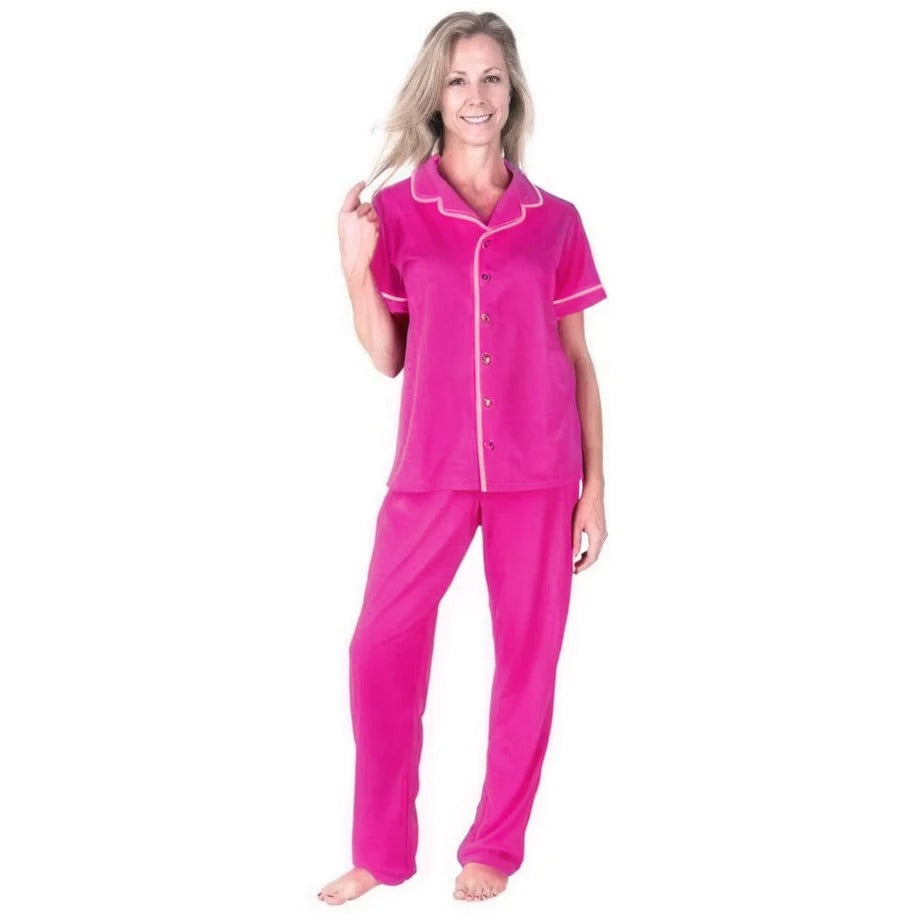 Women's Moisture Wicking Short Sleeve Button Front Pajama Set