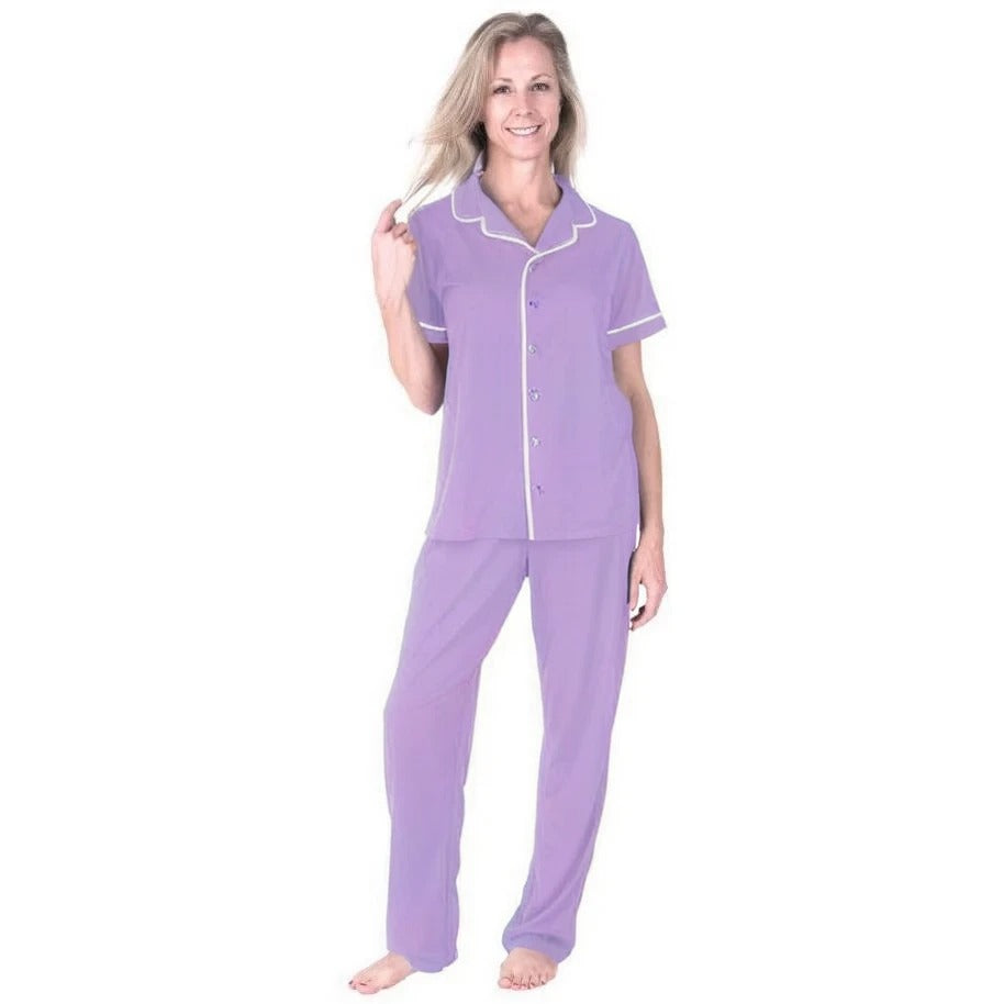 Women's Moisture Wicking Short Sleeve Button Front Pajama Set