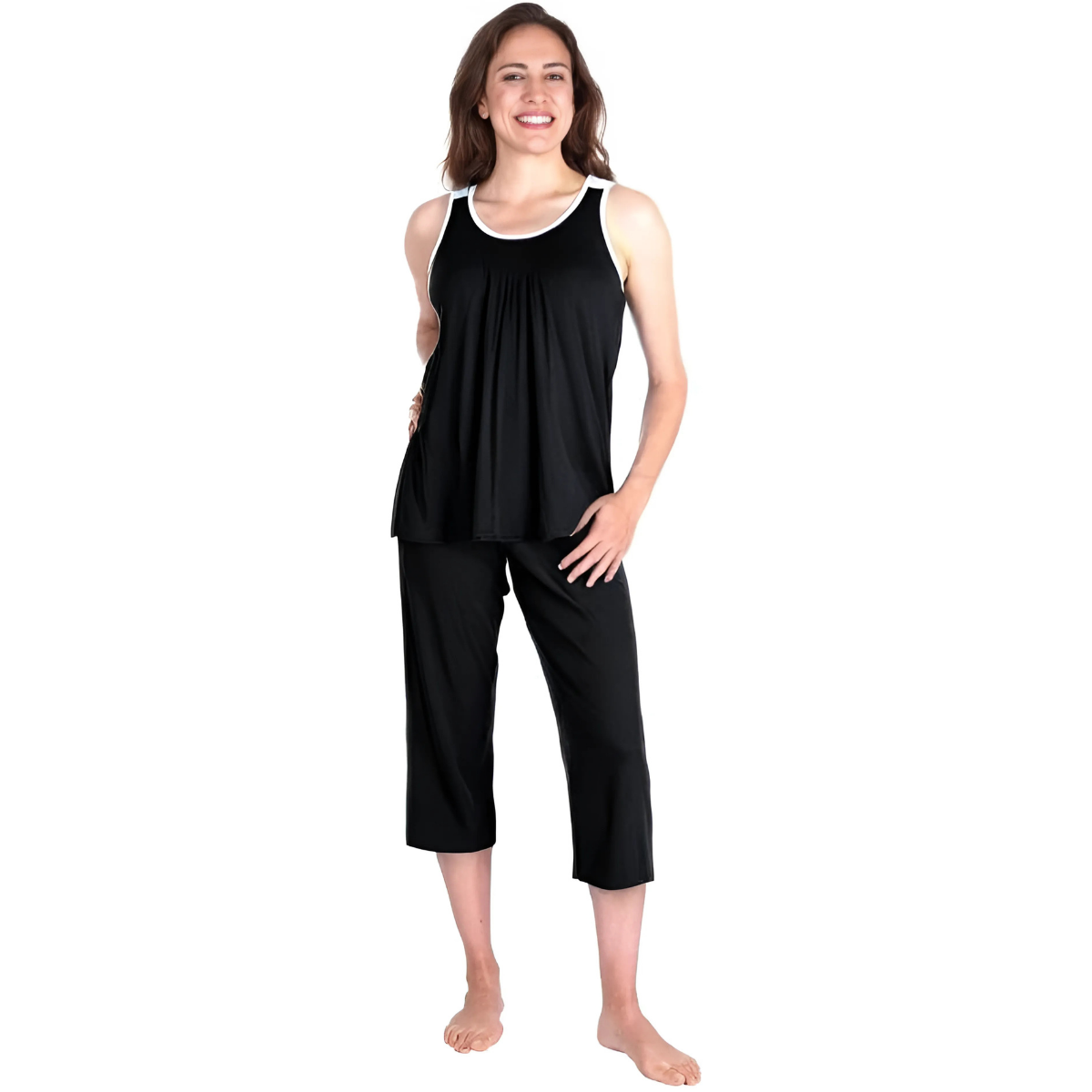 Women's Moisture Wicking Pleated Tank Capri Set