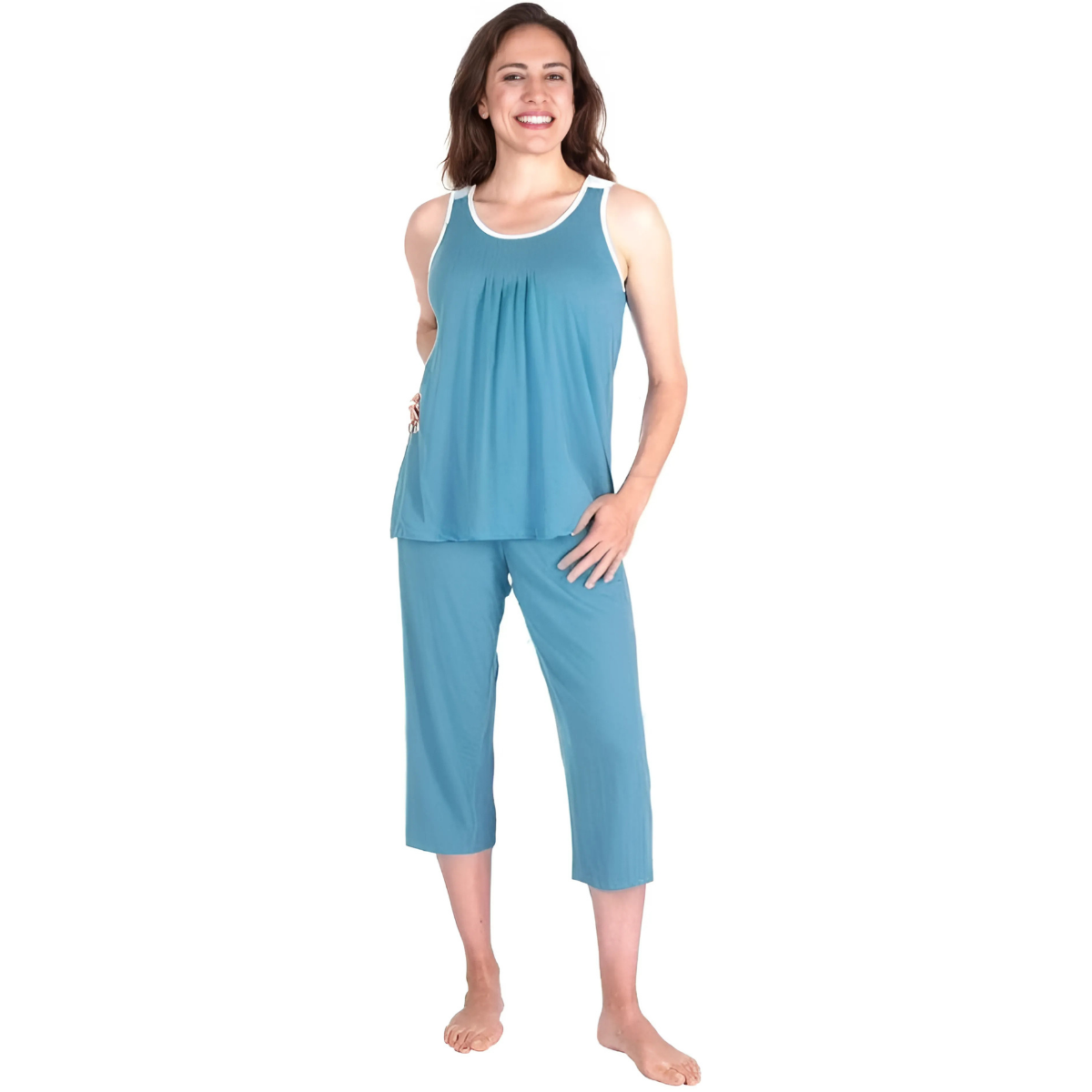 Women's Moisture Wicking Pleated Tank Capri Set