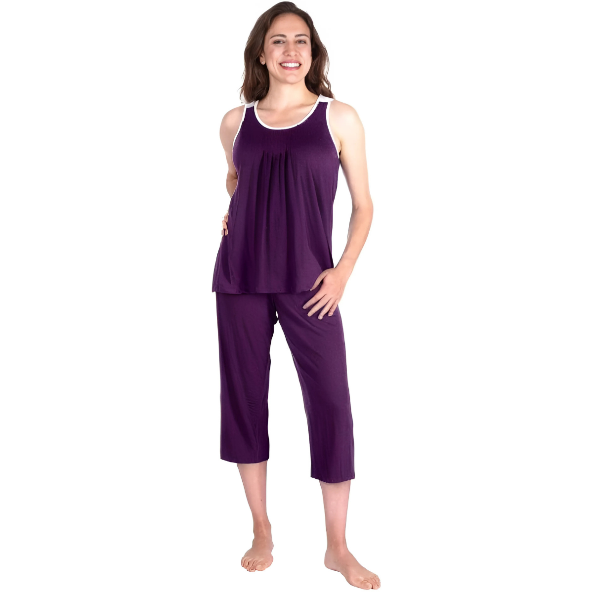 Women's Moisture Wicking Pleated Tank Capri Set