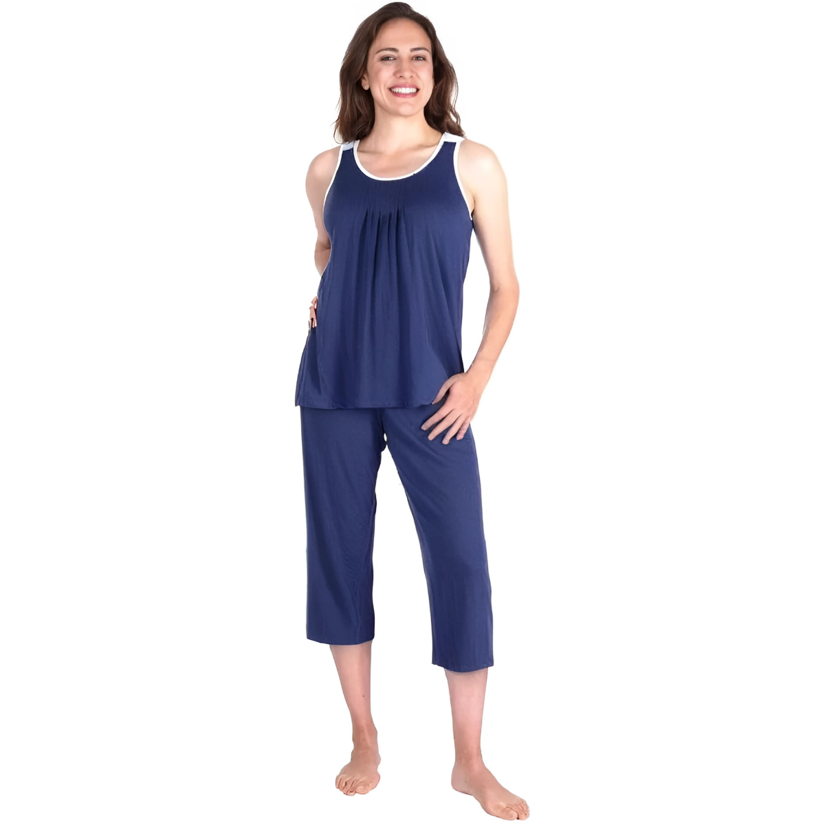 Women's Moisture Wicking Pleated Tank Capri Set